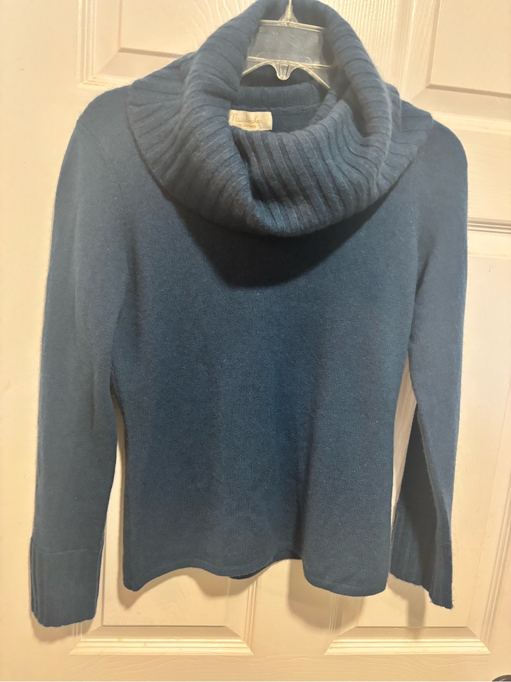 Mainbrocher 100% Cashmere Deep Navy Ribbed Cowl Neck Sweater